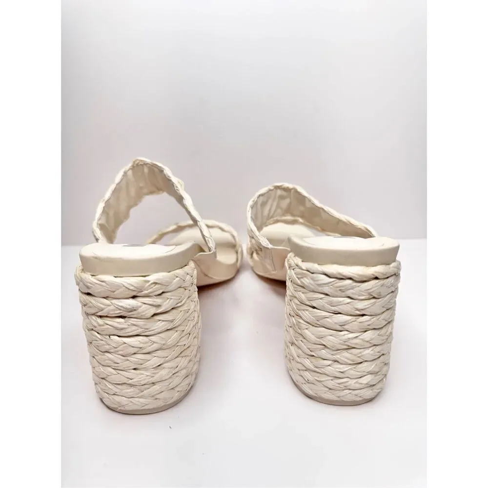 MIA Raffia Sandals Womens Size 10 Cream Double‎ Strap Block Heel